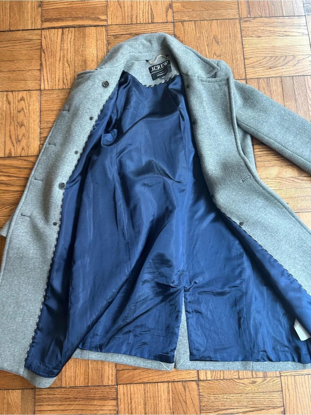 J.Crew Women's Gray Double-Breasted Wool  Stadium Cloth Coat with Gold Buttons - Picture 3 of 9
